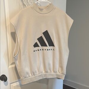 Adidas Cream Sleeveless Basketball Sweatshirt